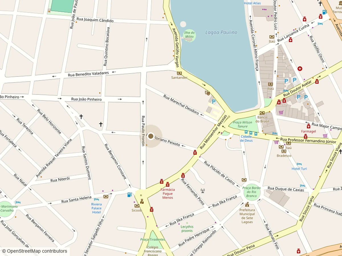 Mapa do Centro de Sete Lagoas com o consultório na R. Floriano Peixoto, 158